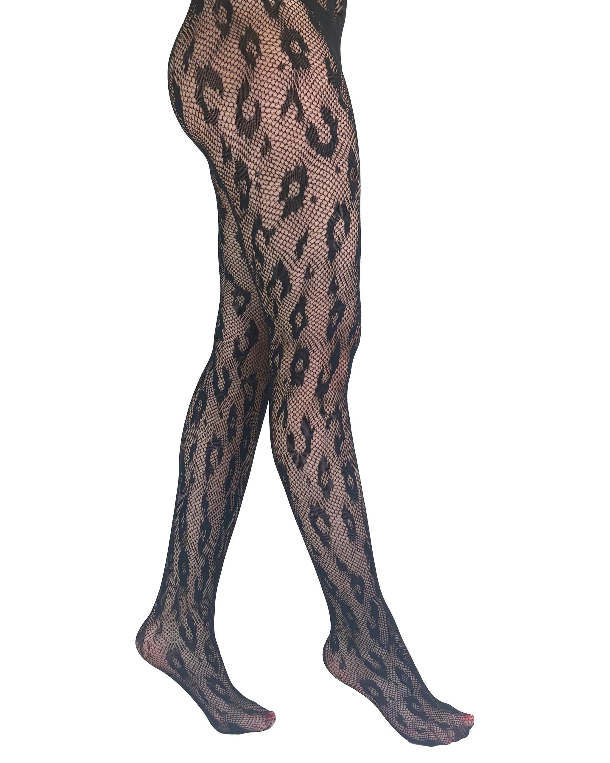 Leopard Net Tights (Black)