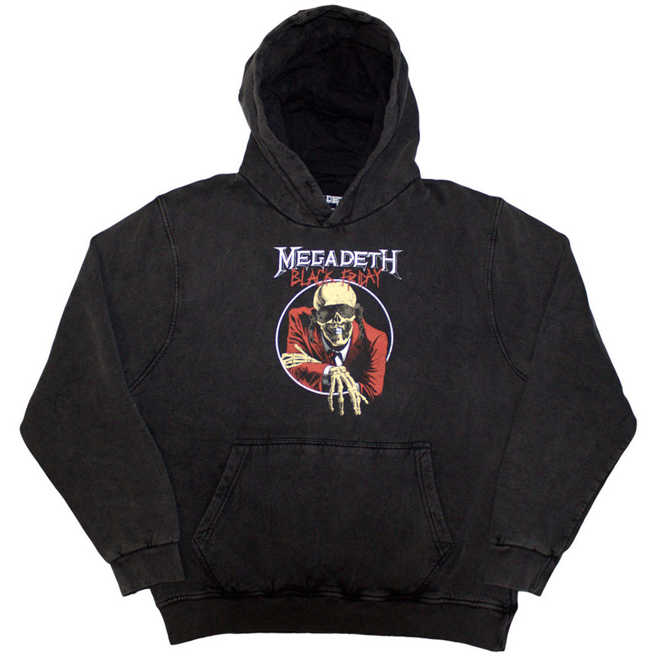Megadeth Unisex Stone Wash Pullover Hoodie: Black Friday (Charcoal Grey) (Back Print & Wash Collection)