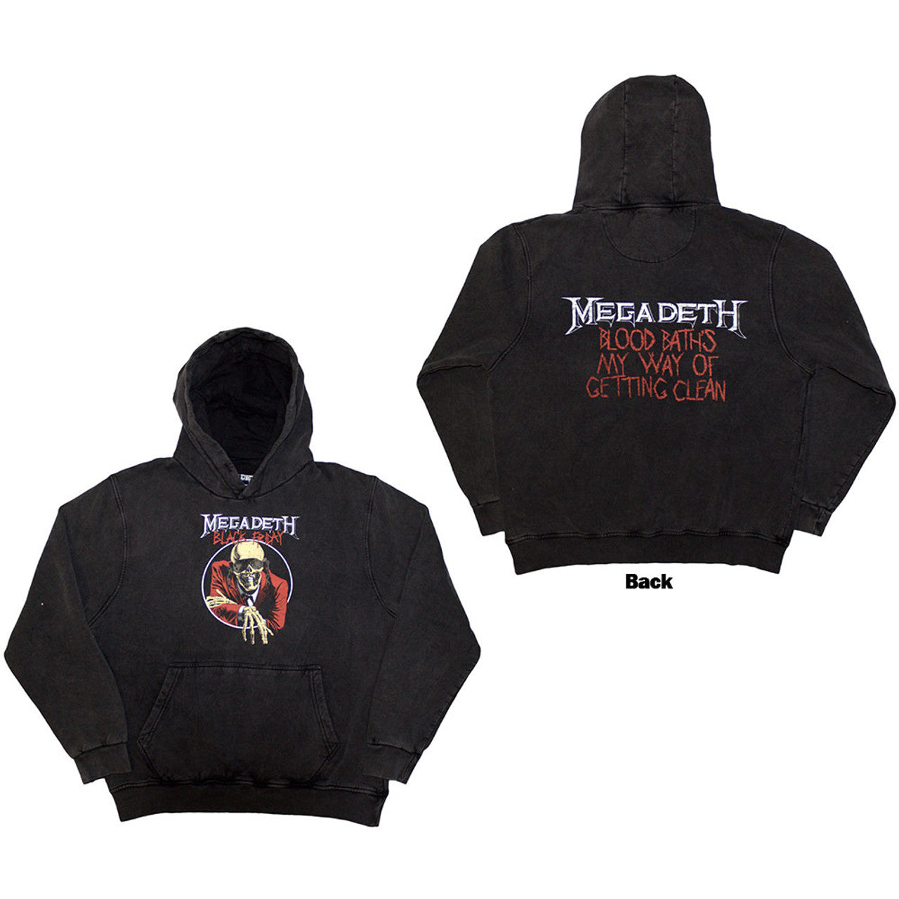 Megadeth Unisex Stone Wash Pullover Hoodie: Black Friday (Charcoal Grey) (Back Print & Wash Collection)