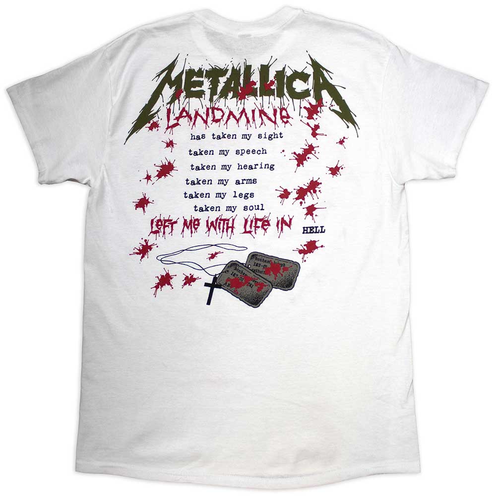 Metallica Unisex T-Shirt: One Landmine (White) (Back Print)