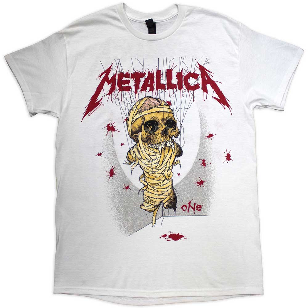 Metallica Unisex T-Shirt: One Landmine (White) (Back Print)