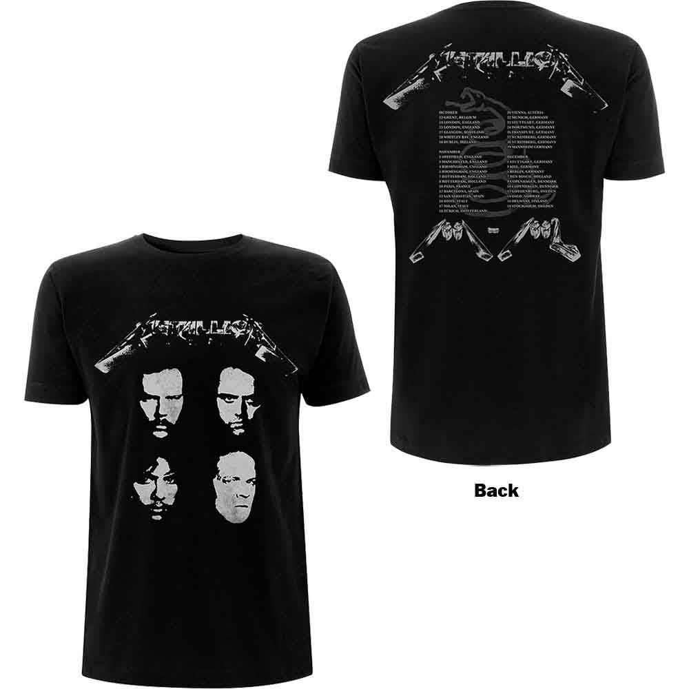 Metallica Unisex T-Shirt: 4 Faces (Black) (Back Print)