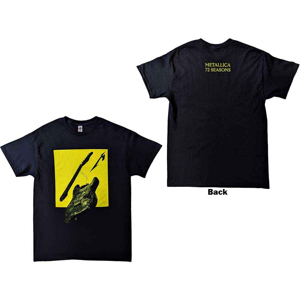 Metallica Unisex T-Shirt: 72 Seasons Broken/Burnt Guitar (Black) (Back Print)