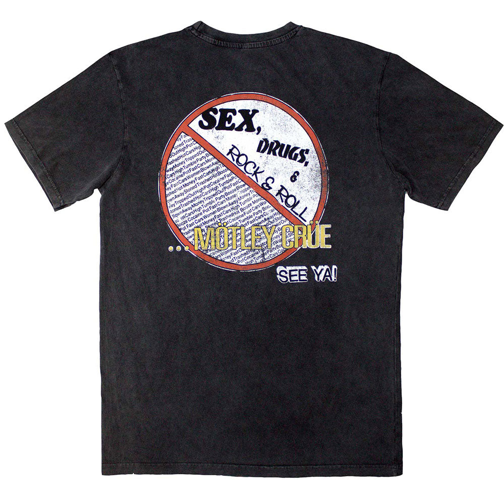 Motley Crue Unisex Stone Wash T-Shirt: No Fun Tour &