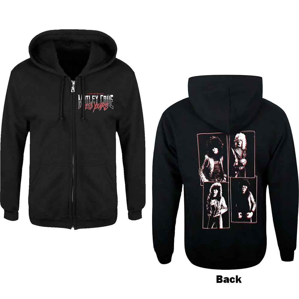 Motley Crue Unisex Zipped Hoodie: 40 Years (Black) (Back Print)