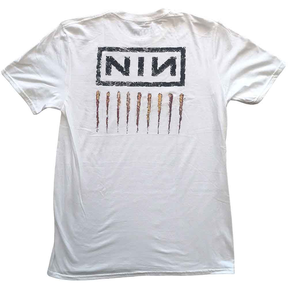 Nine Inch Nails Unisex T-Shirt: Downward Spiral (White) (Back Print)