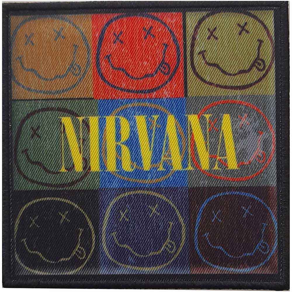 Nirvana Standard Patch: Distressed Happy Face Blocks