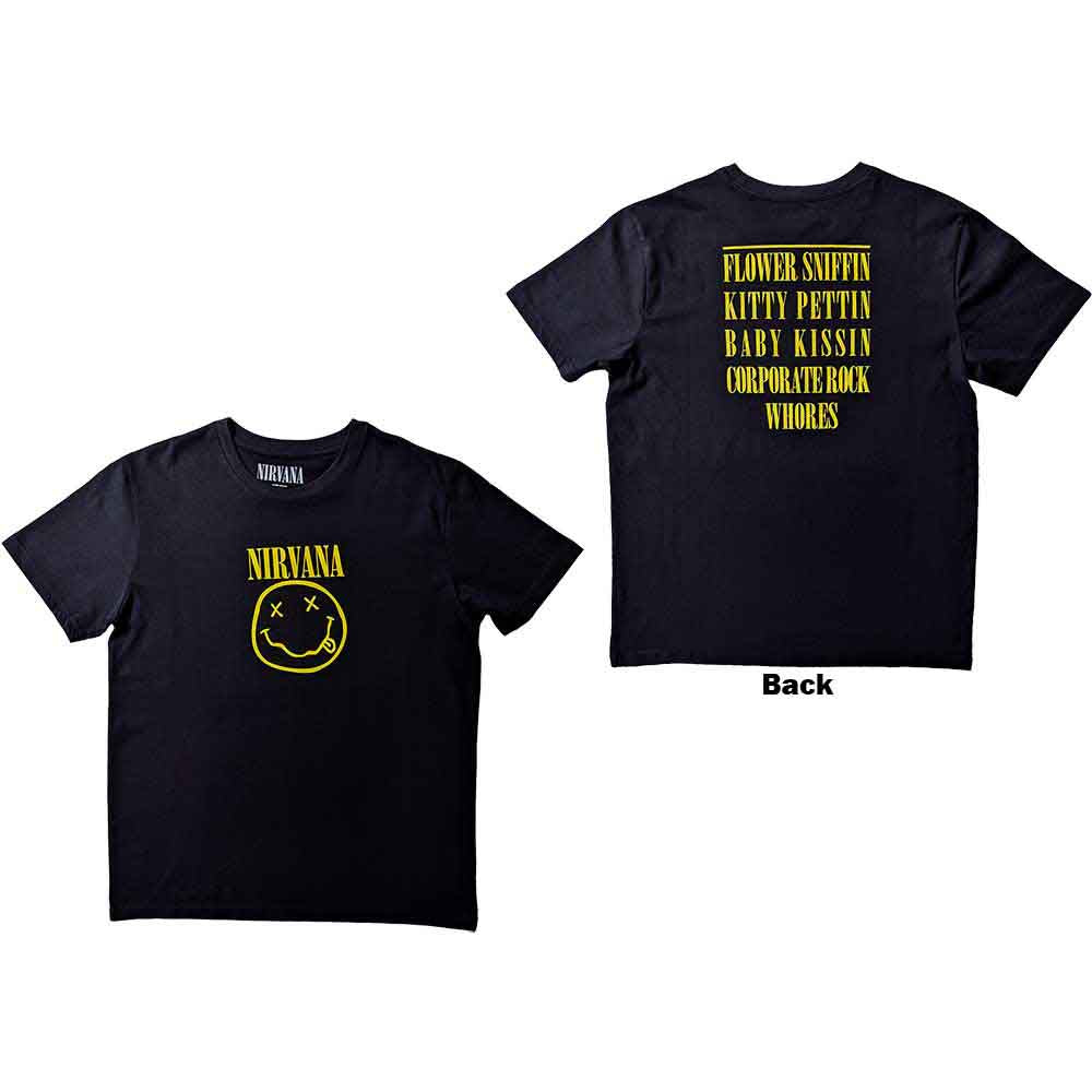 Nirvana Unisex T-Shirt: Flower Sniffin (Black) (Back Print)