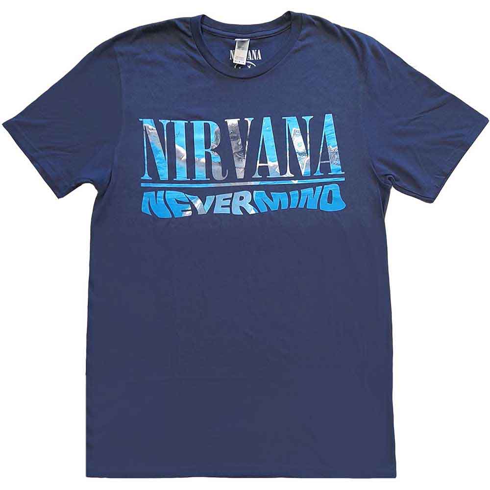 Nirvana Unisex T-Shirt: Nevermind (Navy Blue) (Back Print)