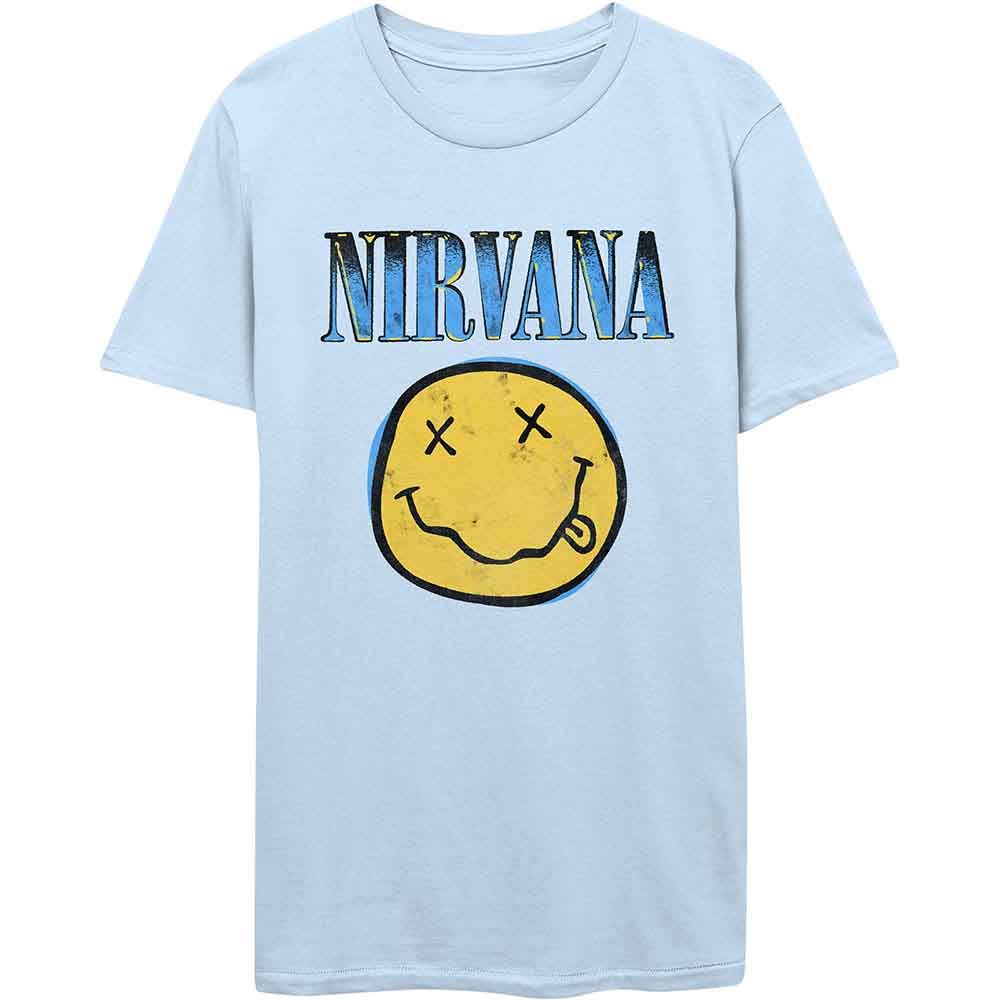 Nirvana Unisex T-Shirt: Xerox Happy Face Blue (Light Blue)