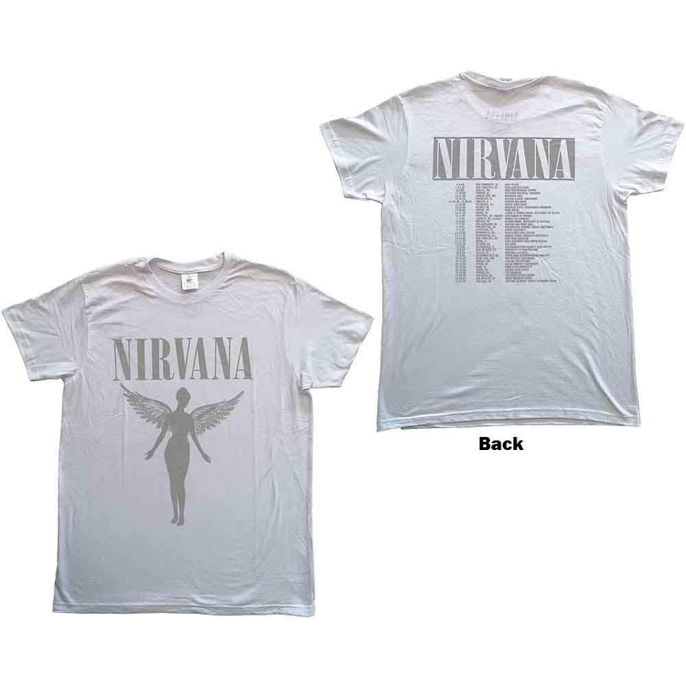 Nirvana Unisex T-Shirt: In Utero Tour (White) (Back Print)