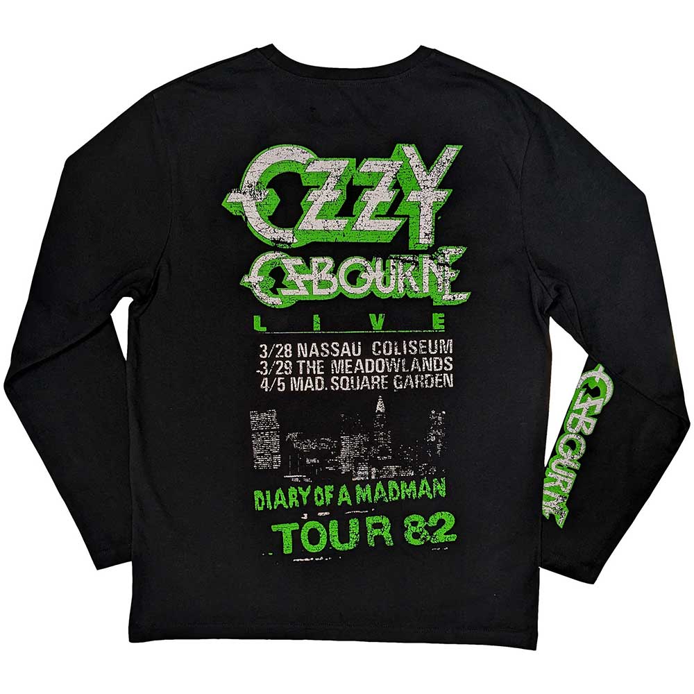 Ozzy Osbourne Unisex Long Sleeve T-Shirt: Madman Loose (Black) (Back & Sleeve Print)
