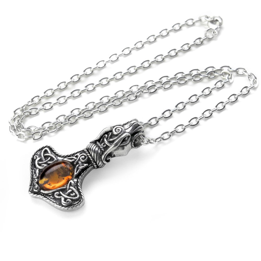 Amber Dragon Thorhammer Necklace (✦ Alchemy England)