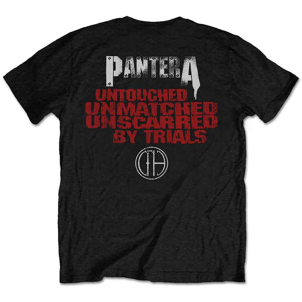 Pantera Unisex T-Shirt: Horned Skull Stencil (Black) (Back Print)