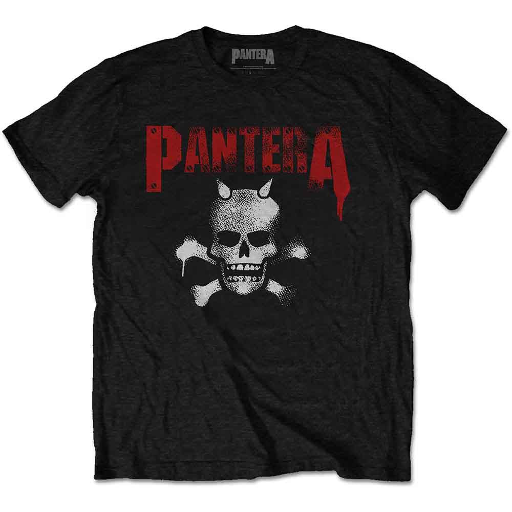 Pantera Unisex T-Shirt: Horned Skull Stencil (Black) (Back Print)