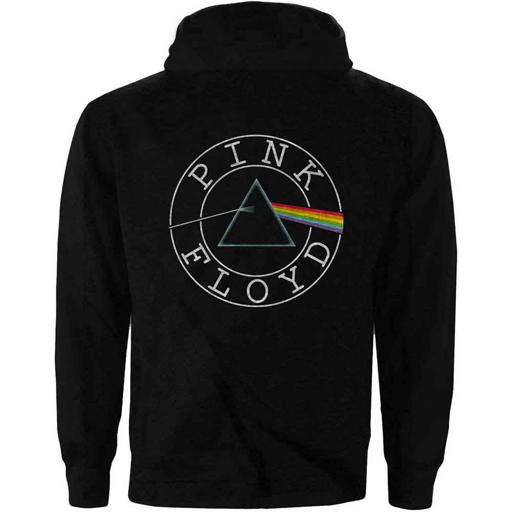 Pink Floyd Unisex Zipped Hoodie: Circle Logo (Black) (Back Print)