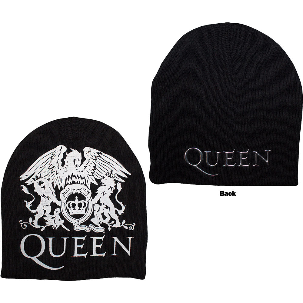 Queen Unisex Beanie Hat: Crest (Black) (Back Print)