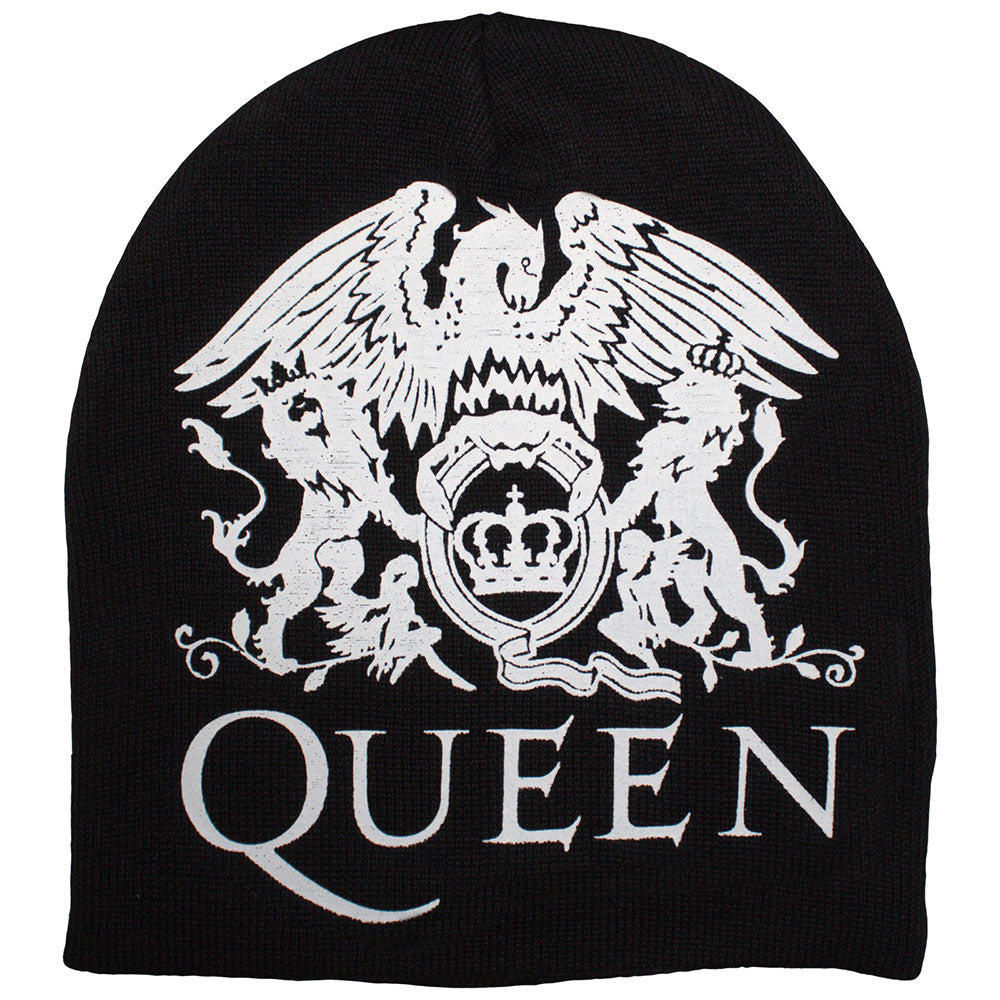 Queen Unisex Beanie Hat: Crest (Black) (Back Print)