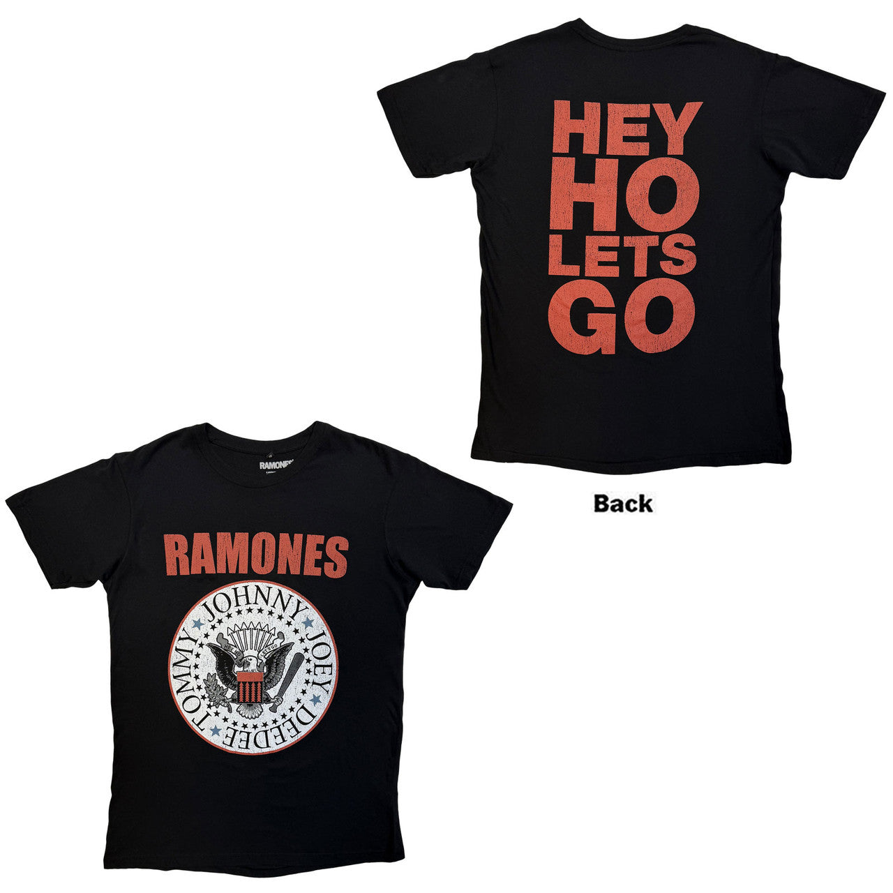 Ramones Unisex Premium Carbon T-Shirt: Hey Ho Red Block Text (Black) (Back Print)