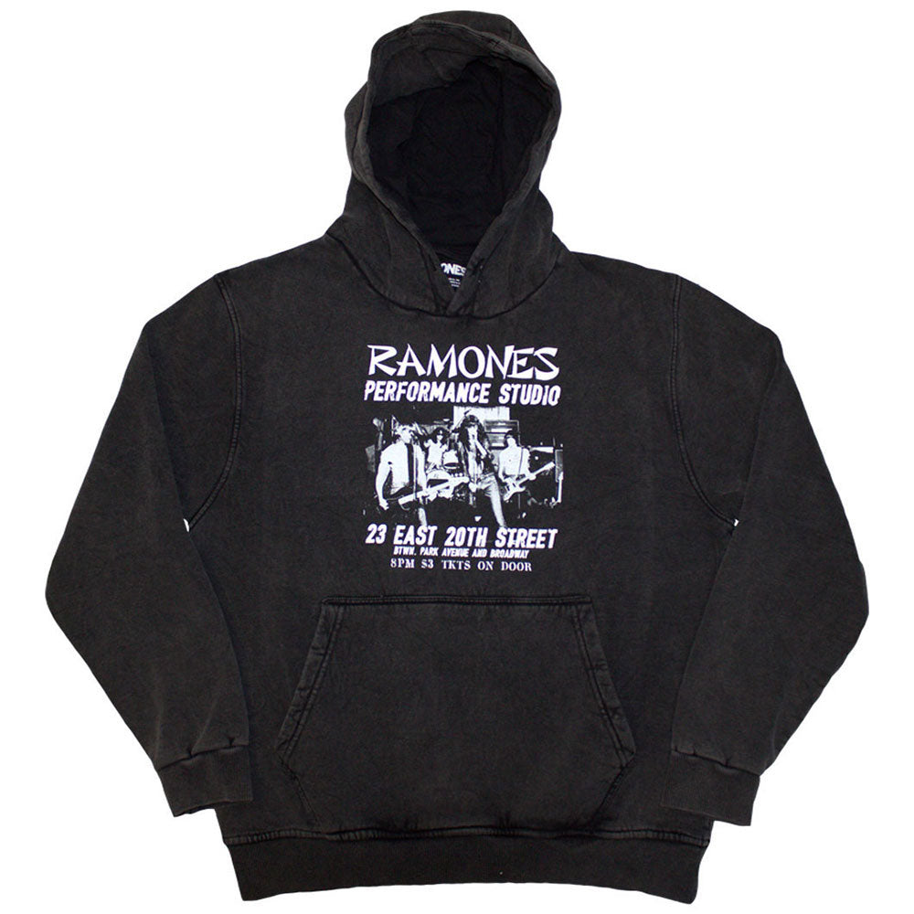 Ramones Unisex Stone Wash Pullover Hoodie: East Village (Charcoal Grey) (Wash Collection)