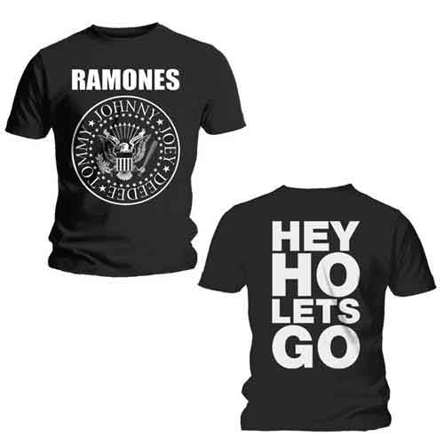 Ramones Unisex T-Shirt: Hey Ho (Front & Back) (Black) (Back Print)