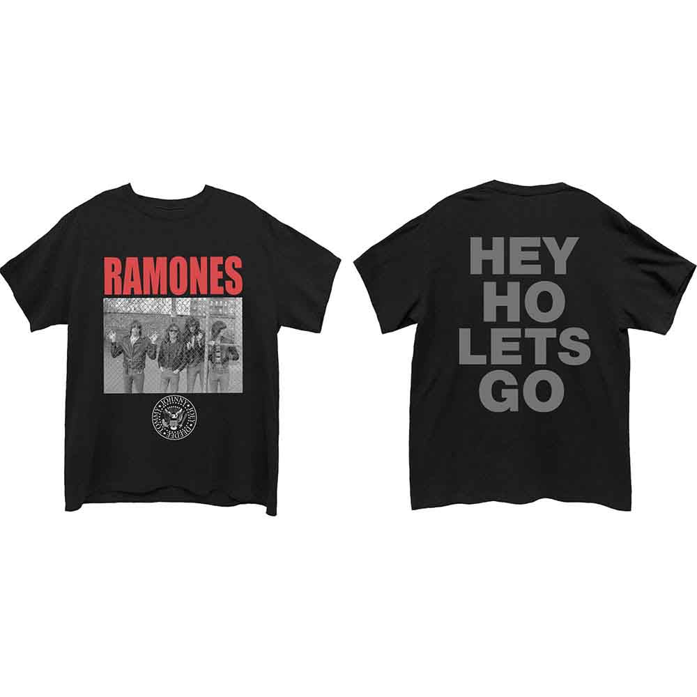 Ramones Unisex T-Shirt: Cage Photo (Black) (Back Print)