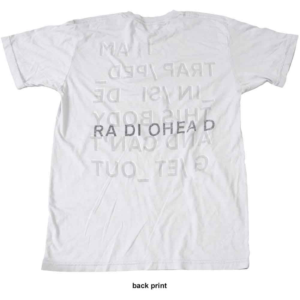 Radiohead Unisex T-Shirt: Trapped (White) (Back Print)