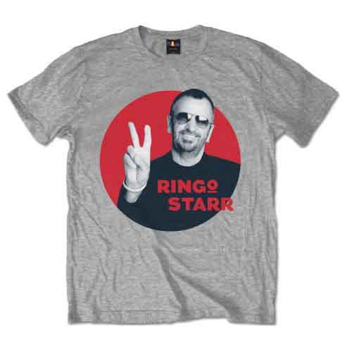 The Beatles – Ringo Starr Unisex T-Shirt: Peace Red Circle (Grey)