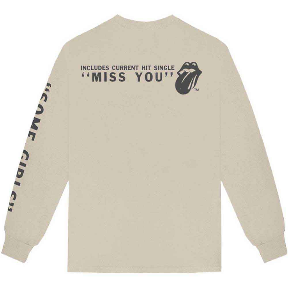 The Rolling Stones Unisex Long Sleeve T-Shirt: Some Girls (Sand) (Back & Sleeve Print)