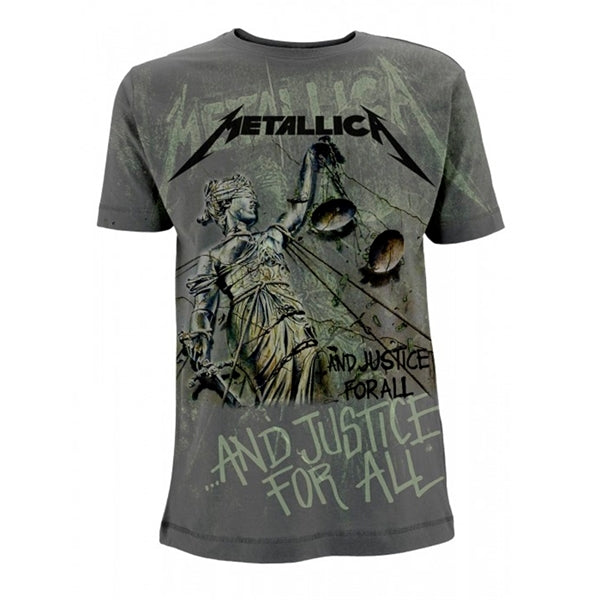 Metallica Unisex T-Shirt: And Justice For All Neon (All Over/Army Green) (Back Print)