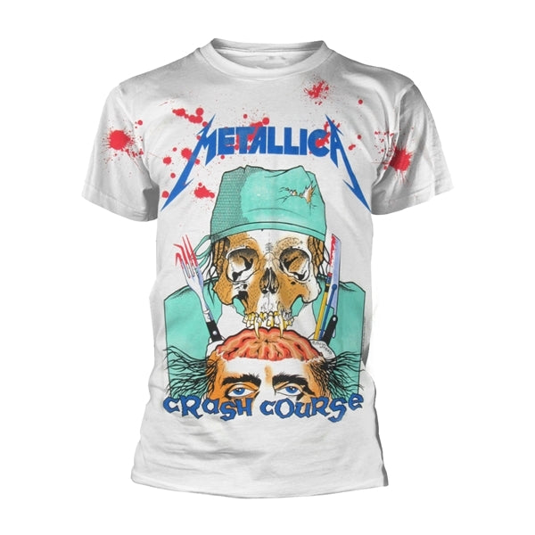 Metallica Unisex T-Shirt: Crash Course In Brain Surgery (All Over/White (Back Print)