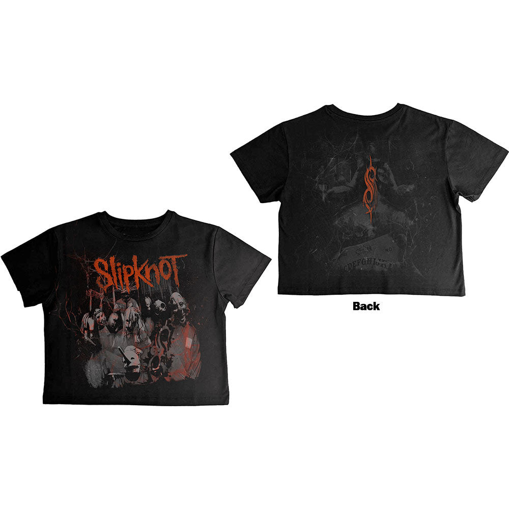 Slipknot Ladies Crop Top: Ouija Belt (Black) (Back Print)