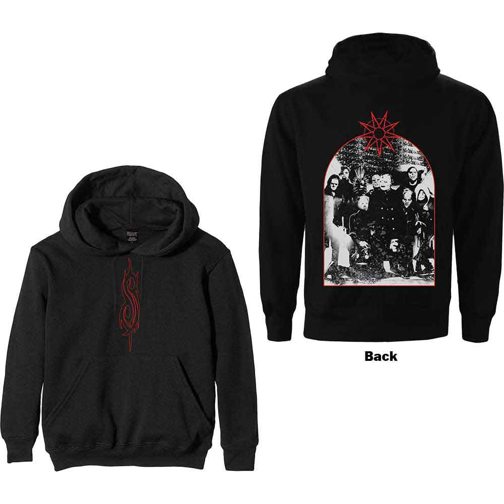 Slipknot Unisex Pullover Hoodie: Arched Group Photo (Black) (Back Print)