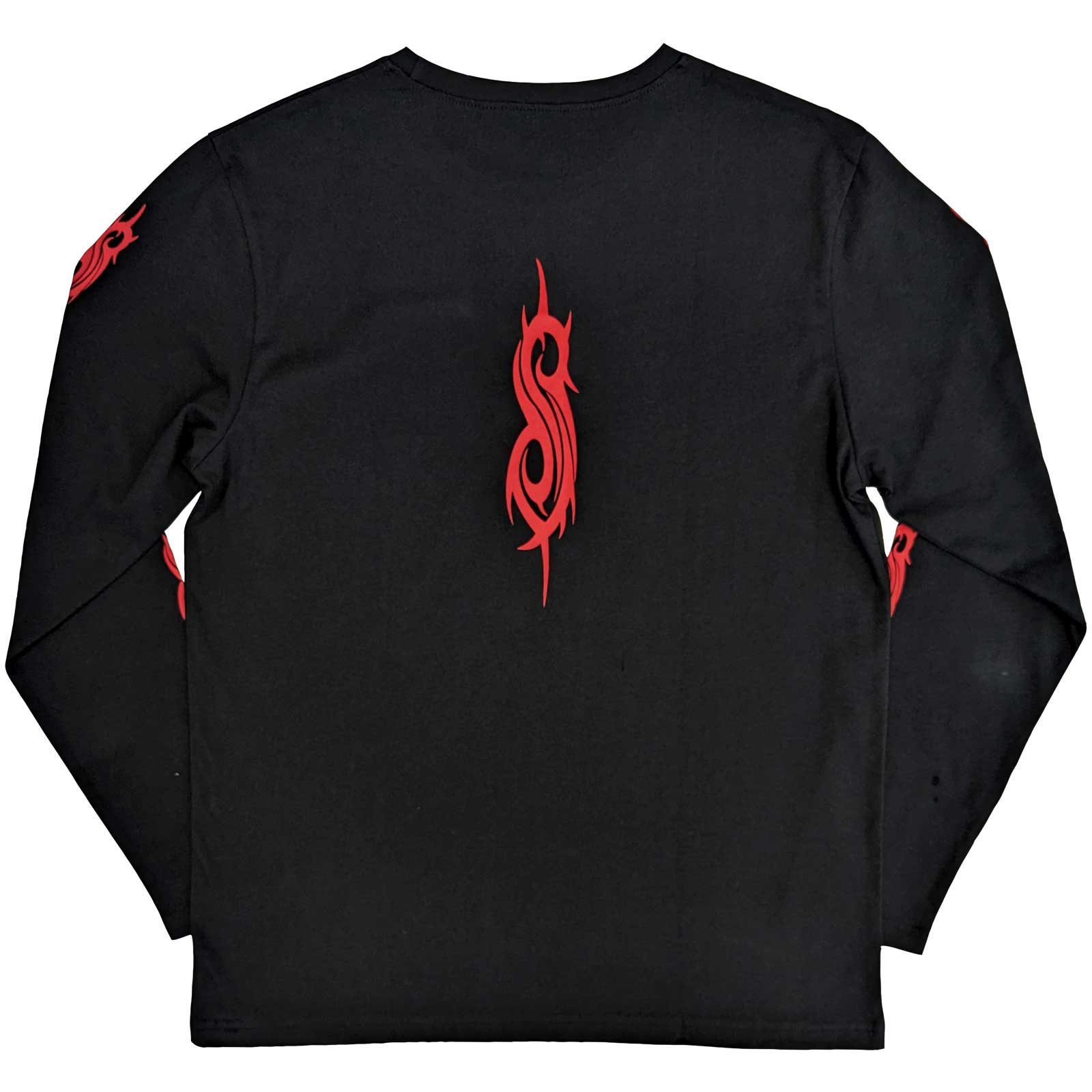Slipknot Unisex Long Sleeve T-Shirt: Skeleton Flag (Black) (Back & Sleeve Print)