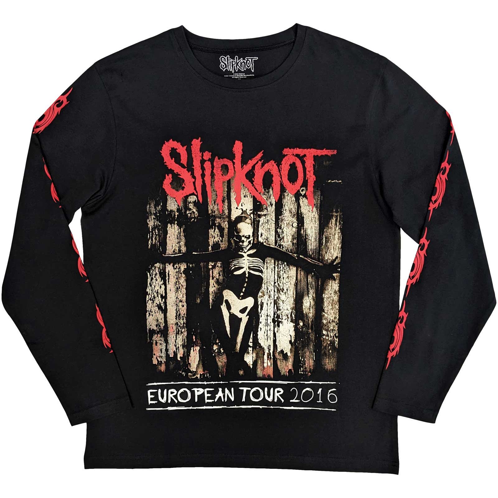 Slipknot Unisex Long Sleeve T-Shirt: Skeleton Flag (Black) (Back & Sleeve Print)