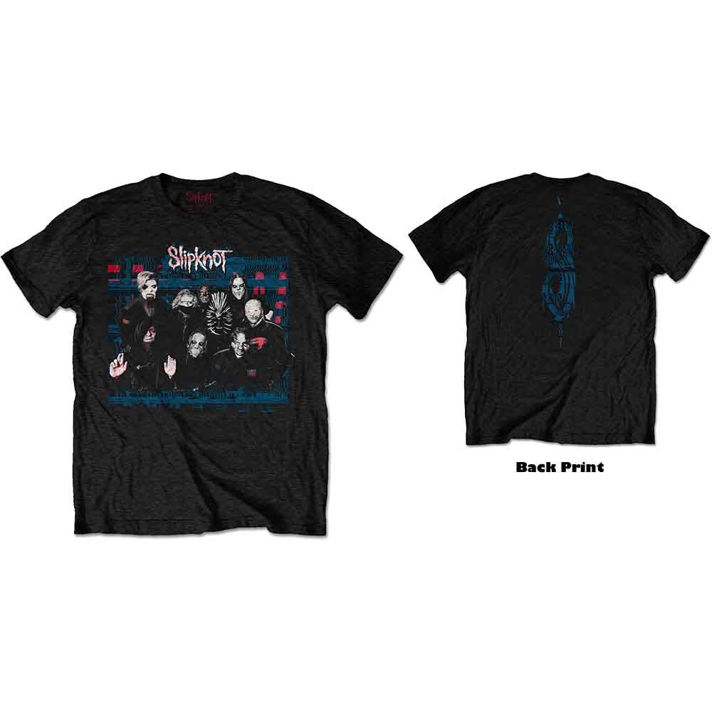 Slipknot Unisex T-Shirt: WANYK Glitch Group (Black) (Back Print)