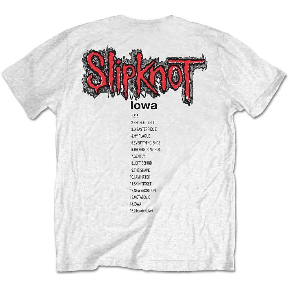 Slipknot Unisex T-Shirt: Iowa Track List (White) (Back Print)