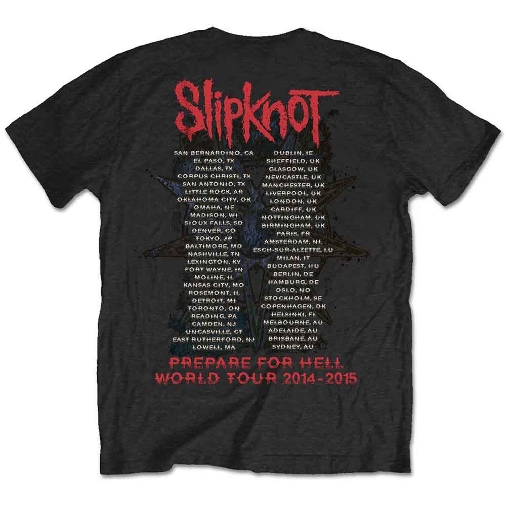 Slipknot Unisex T-Shirt: Prepare for Hell 2014-2015 Tour (Black) (Back Print)