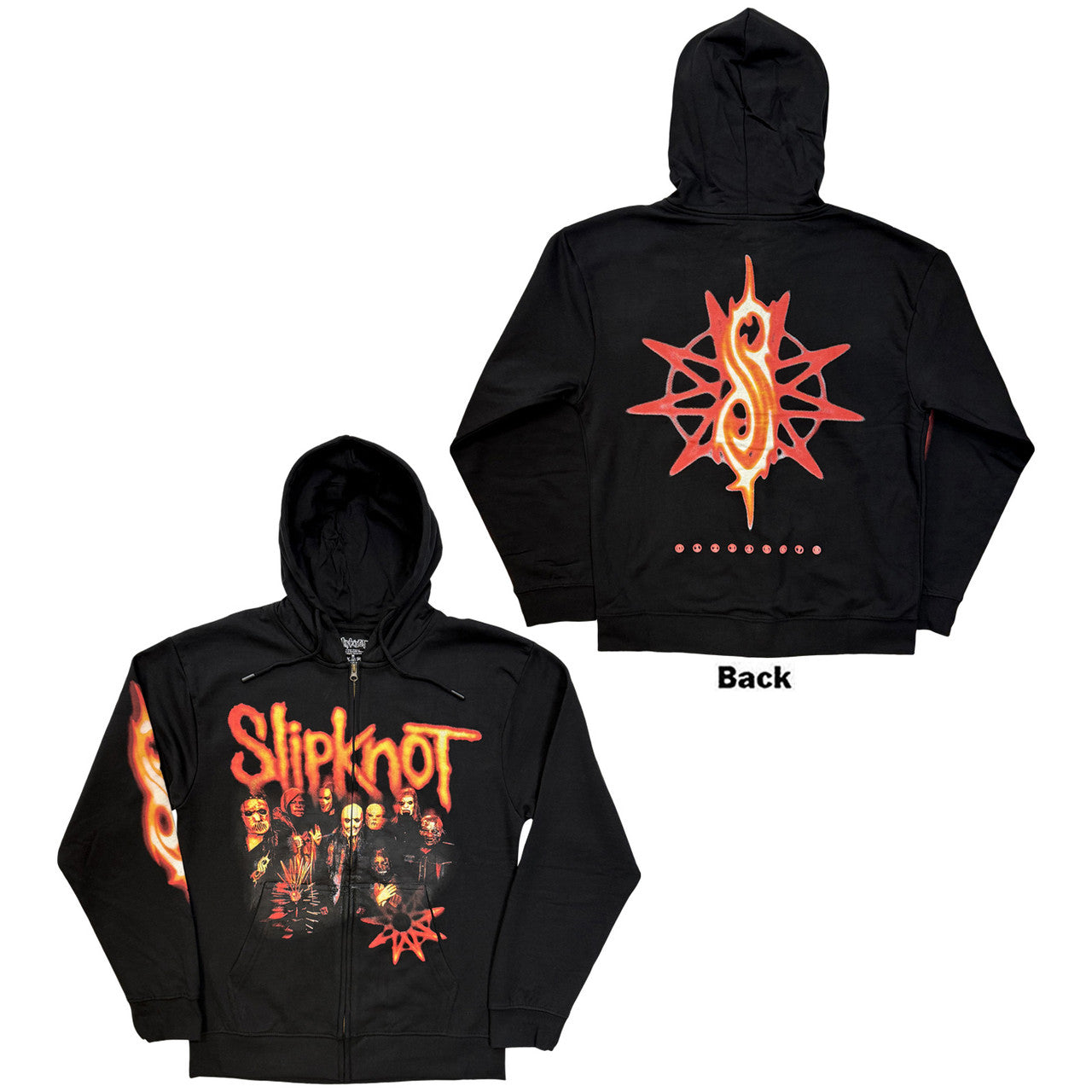 Slipknot Unisex Zipped Hoodie: The End So Far Group Photo Nonagram (Black) (Back Print)