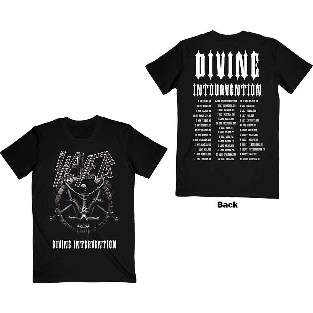 Slayer Unisex T-Shirt: Divine Intervention 2014 Dates (Black) (Back Print)