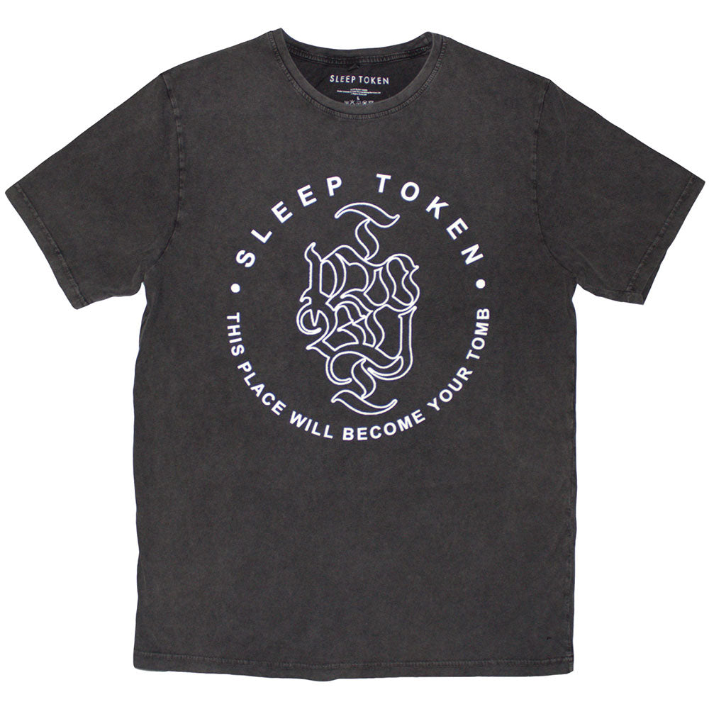 Sleep Token Unisex Stone Wash T-Shirt: Tomb Text Ring (Charcoal Grey)