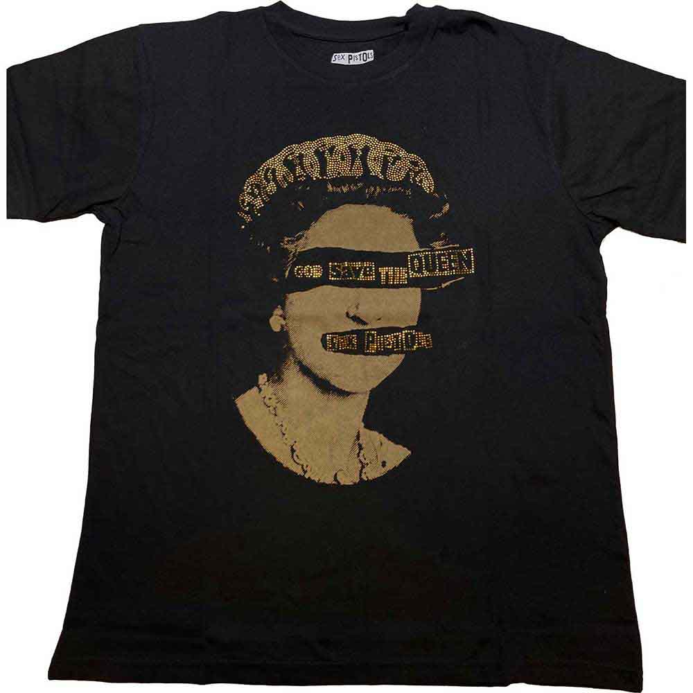 The Sex Pistols Unisex T-Shirt: God Save The Queen (Black) (Embellished)