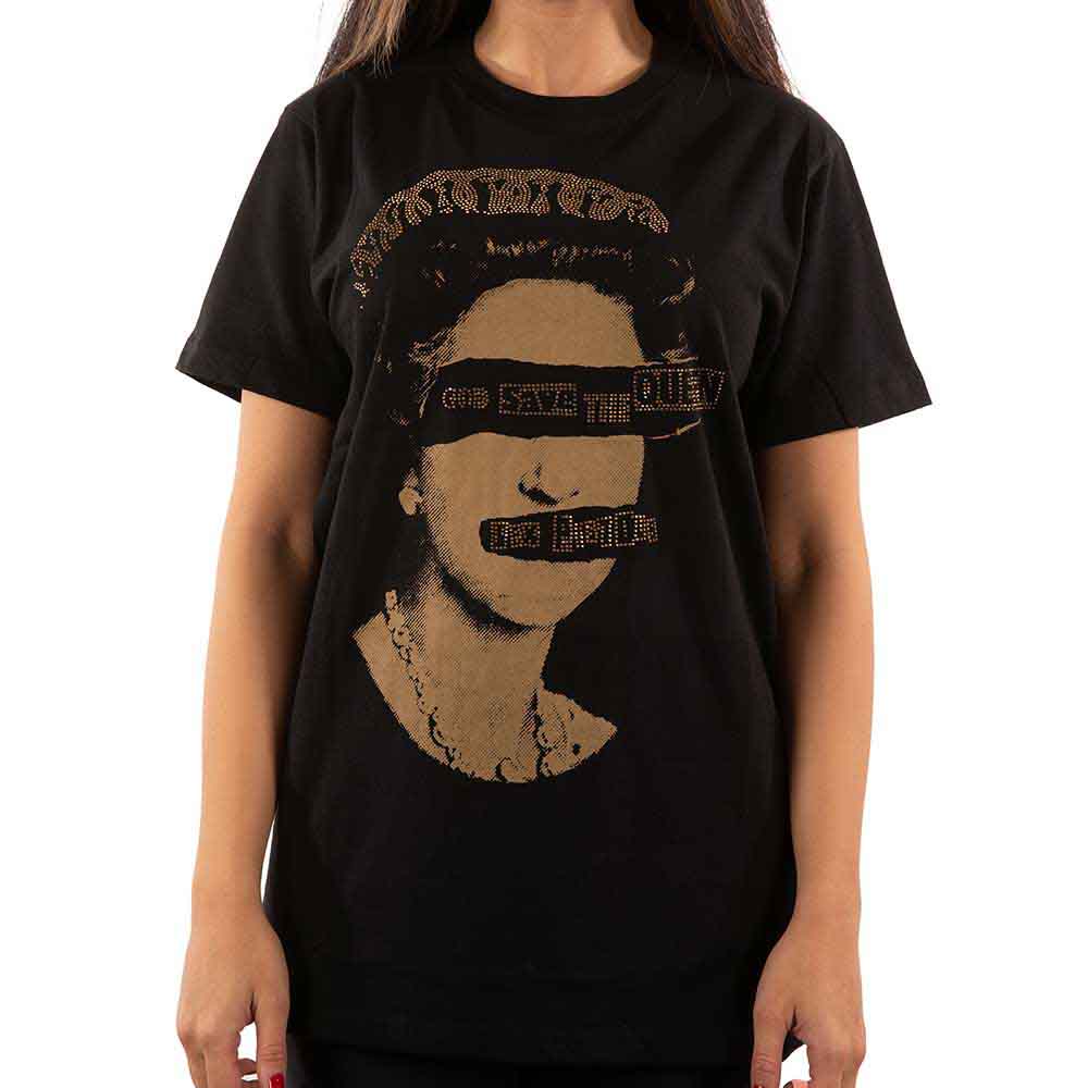 The Sex Pistols Unisex T-Shirt: God Save The Queen (Black) (Embellished)