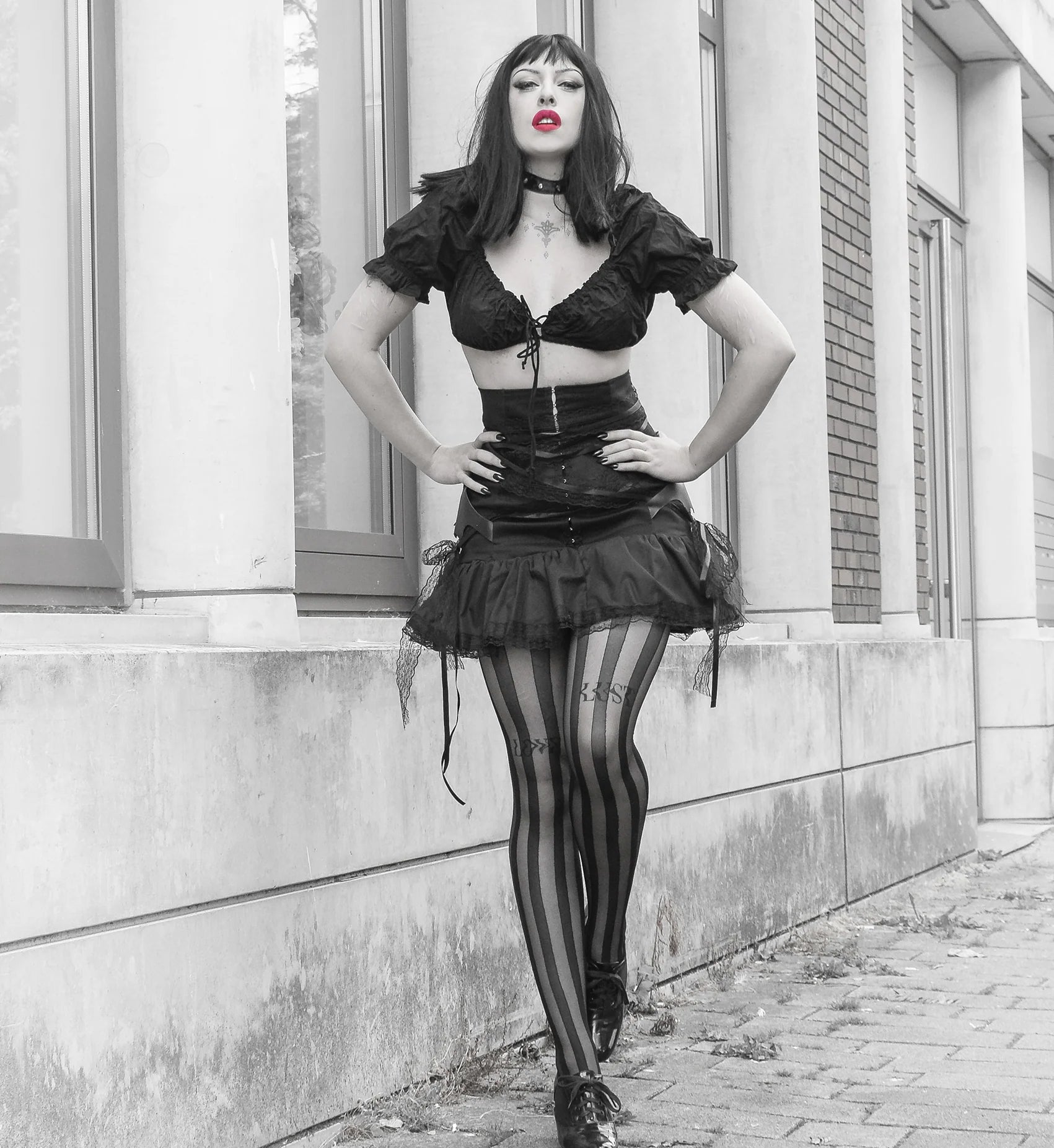 Solid Sheer Stripe Tights (Black)