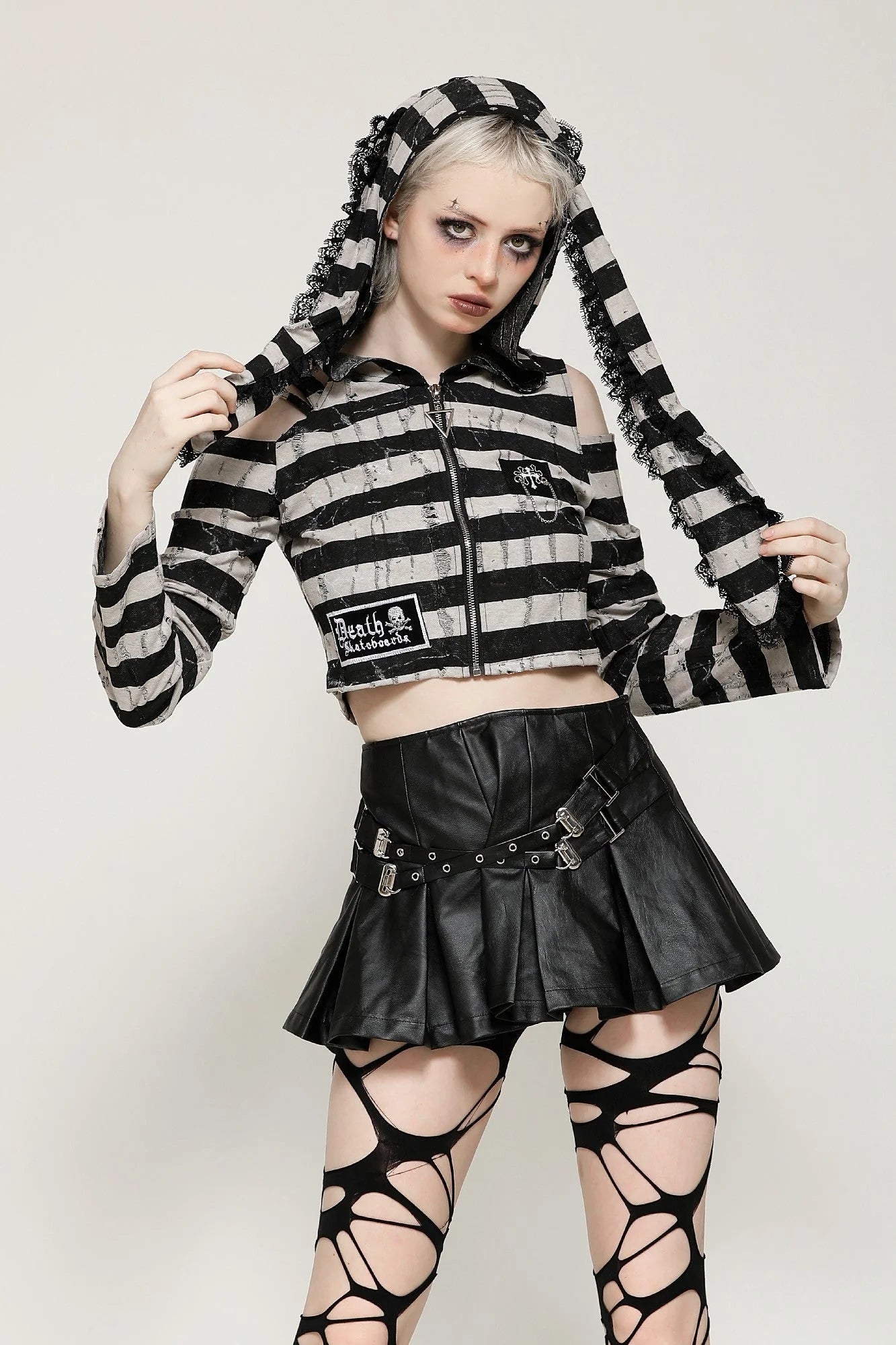 Prison Bunny Striped Crop Top (✦ Dark In Love) TW558