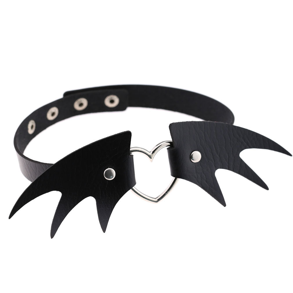 Vegan Leather Neckband: Heart Wings