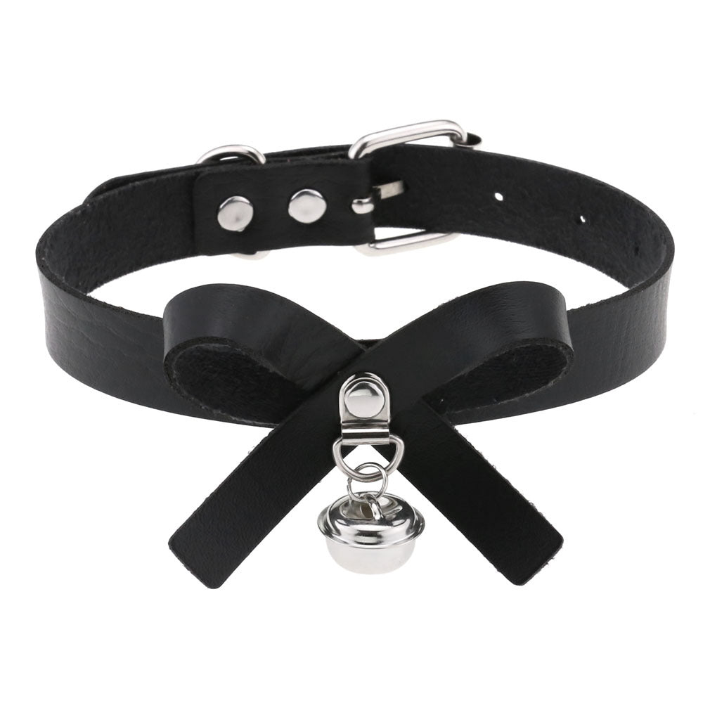 Vegan Leather Neckband: Bow Knot Bell