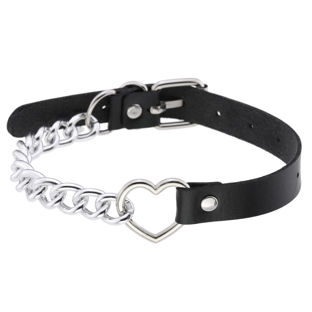 Vegan Leather Neckband: Heart Half Chain