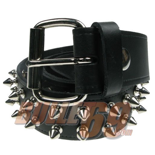 Leather Belt: 2 Row Silver Spike (Black)