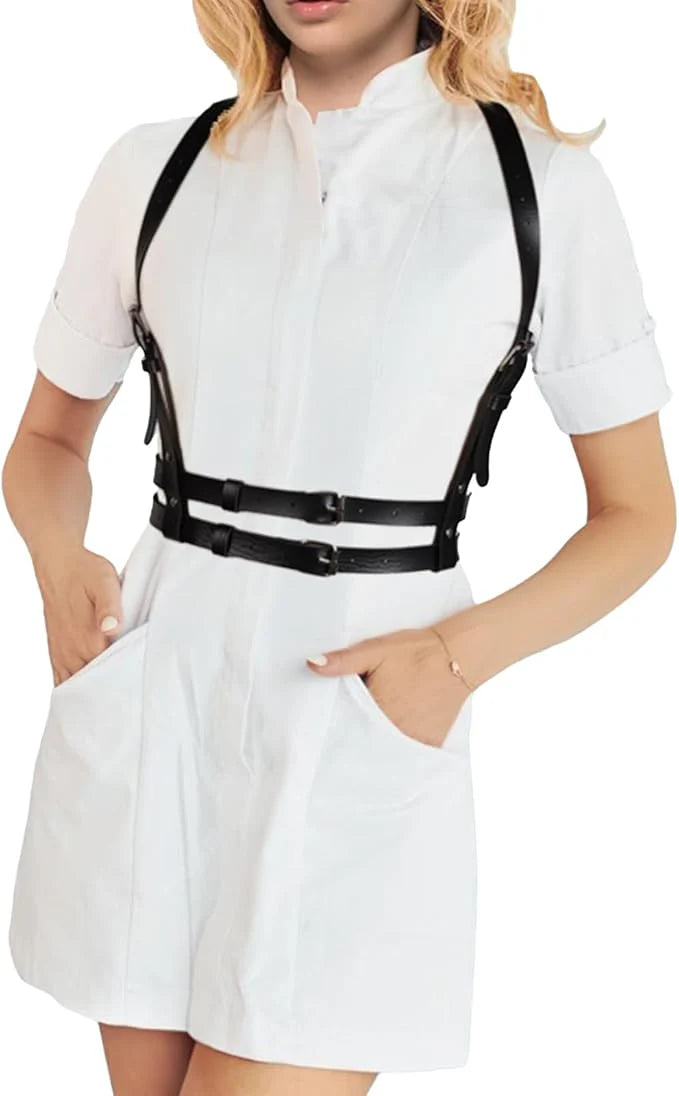 PU Leather Body & Bra Harness Double Belt